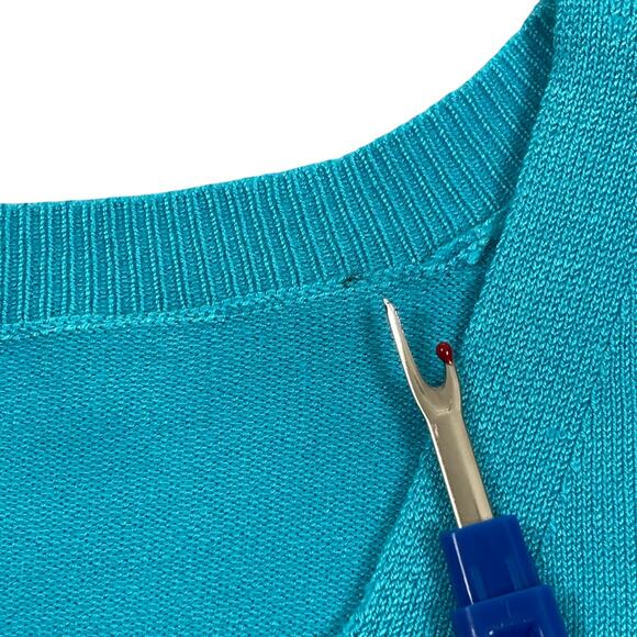 Joseph A Sweater Top Womens Large Turquoise Striped Square Neck 3/4 Sleeve - Picture 7 of 11